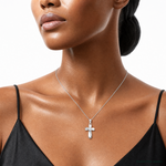 Sterling Silver Rhodium-plated Cross Necklace - Model Shot