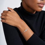 Sterling Silver Rhodium-plated CZ Sideways Cross w/1in Ext Bracelet - Model Shot