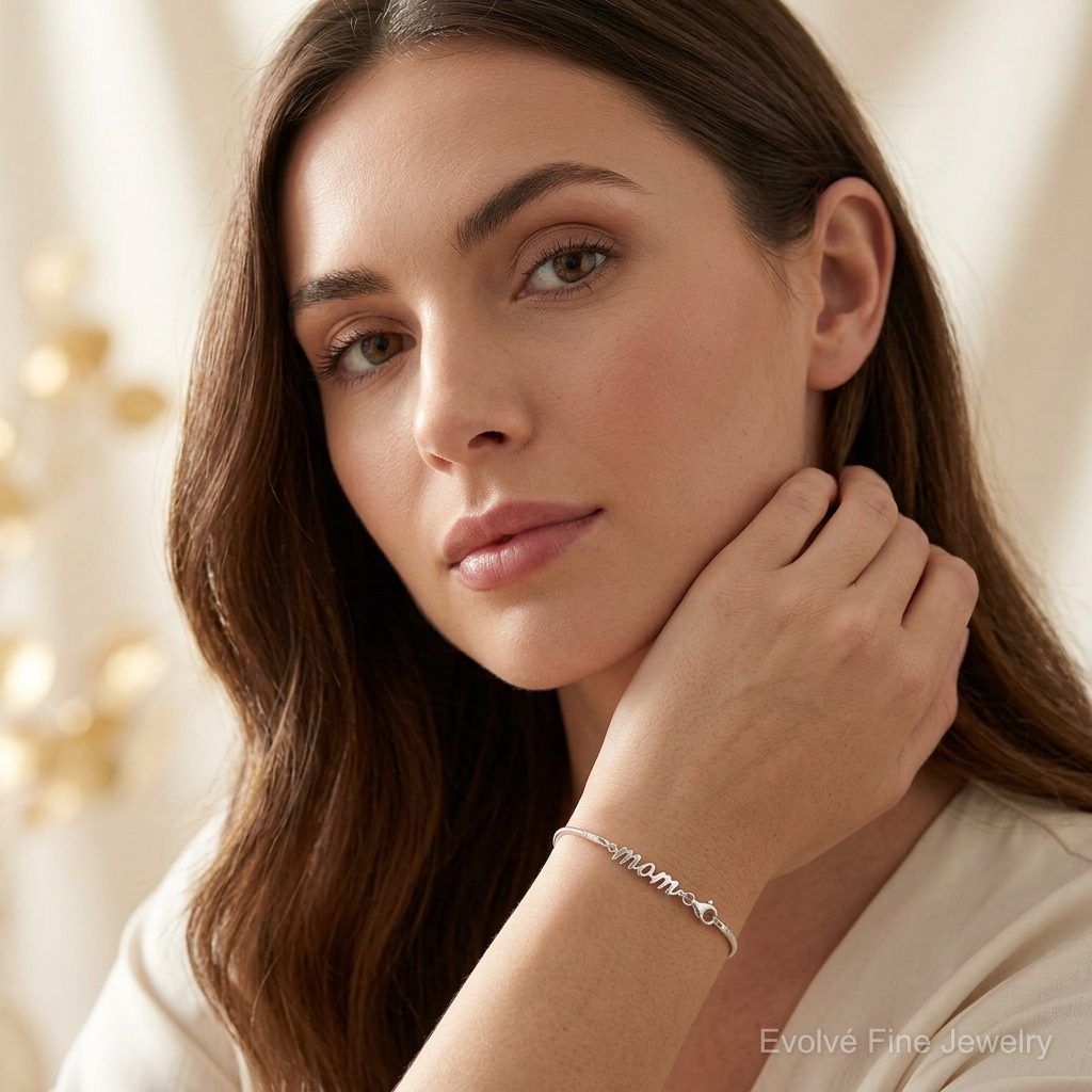 Sterling Silver MOM Bracelet - Model Shot