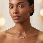 Sterling Silver Rhodium-plated MOM w/CZ Necklace - Model Shot