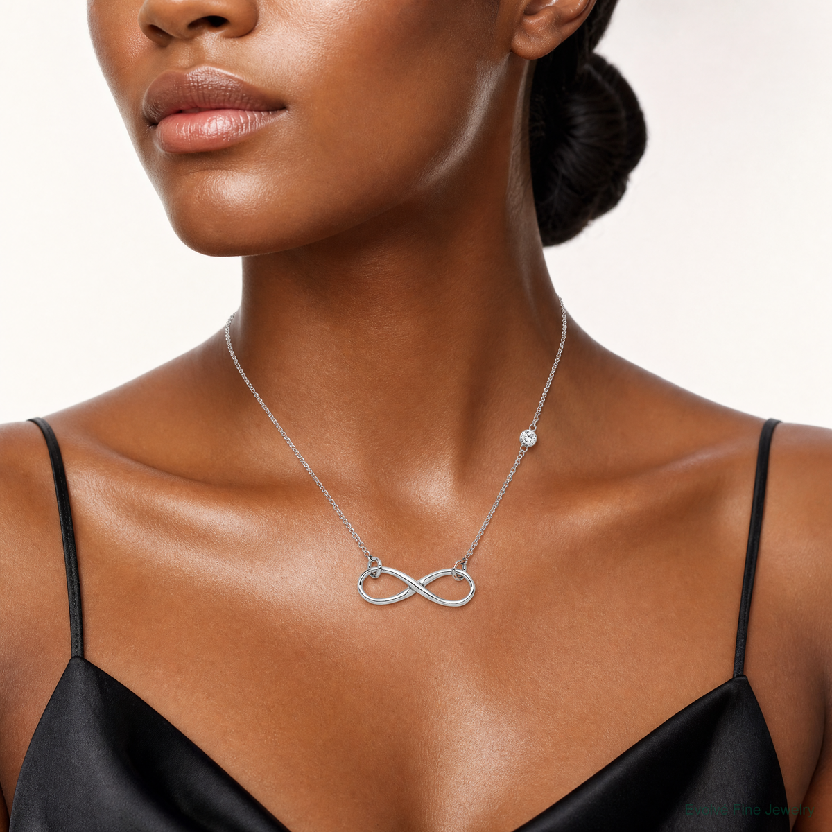 Sterling Silver Rhodium-plated CZ Infinity Knot Necklace - Model Shot