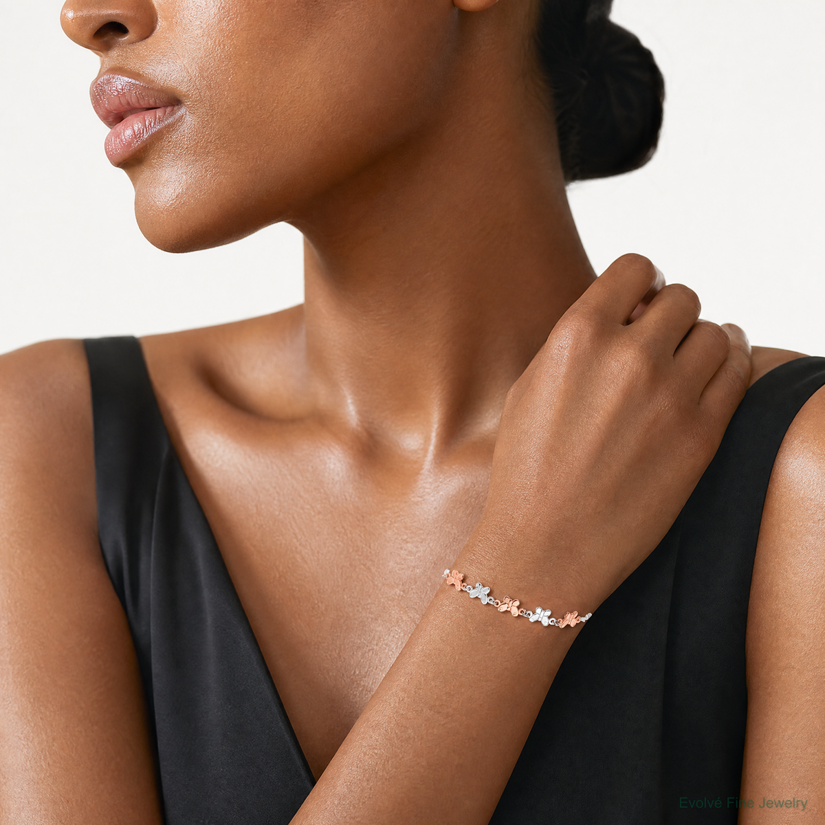 Sterling Silver w/Rose-tone Butterfly Adjustable Bracelet - Model Shot