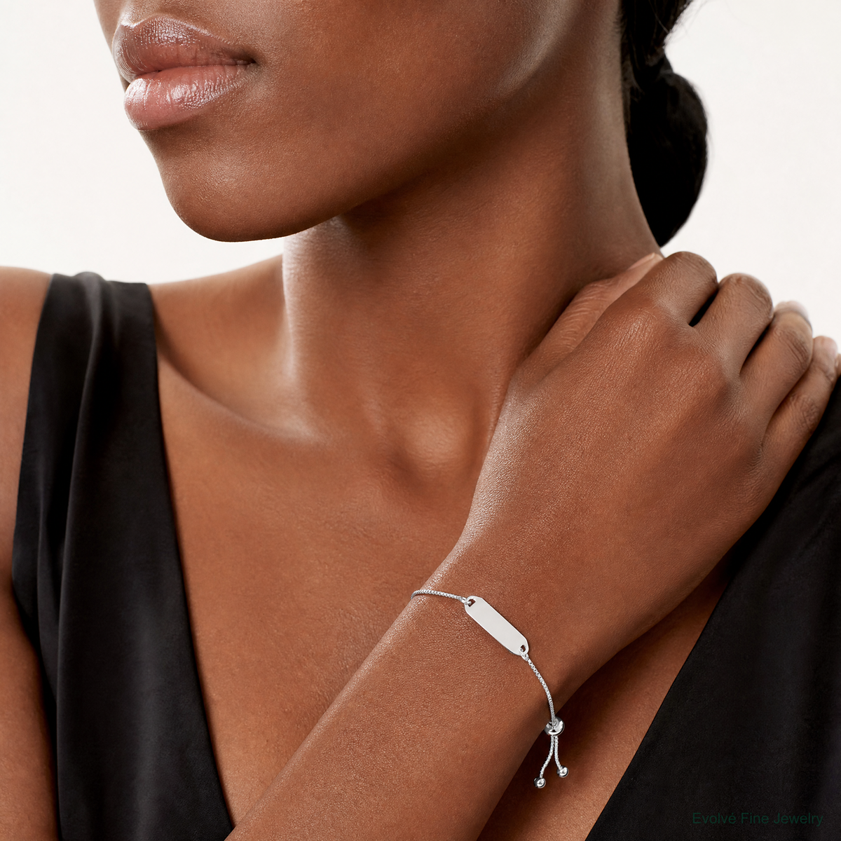 Sterling Silver Polished Bar Adjustable Bracelet - Model Shot
