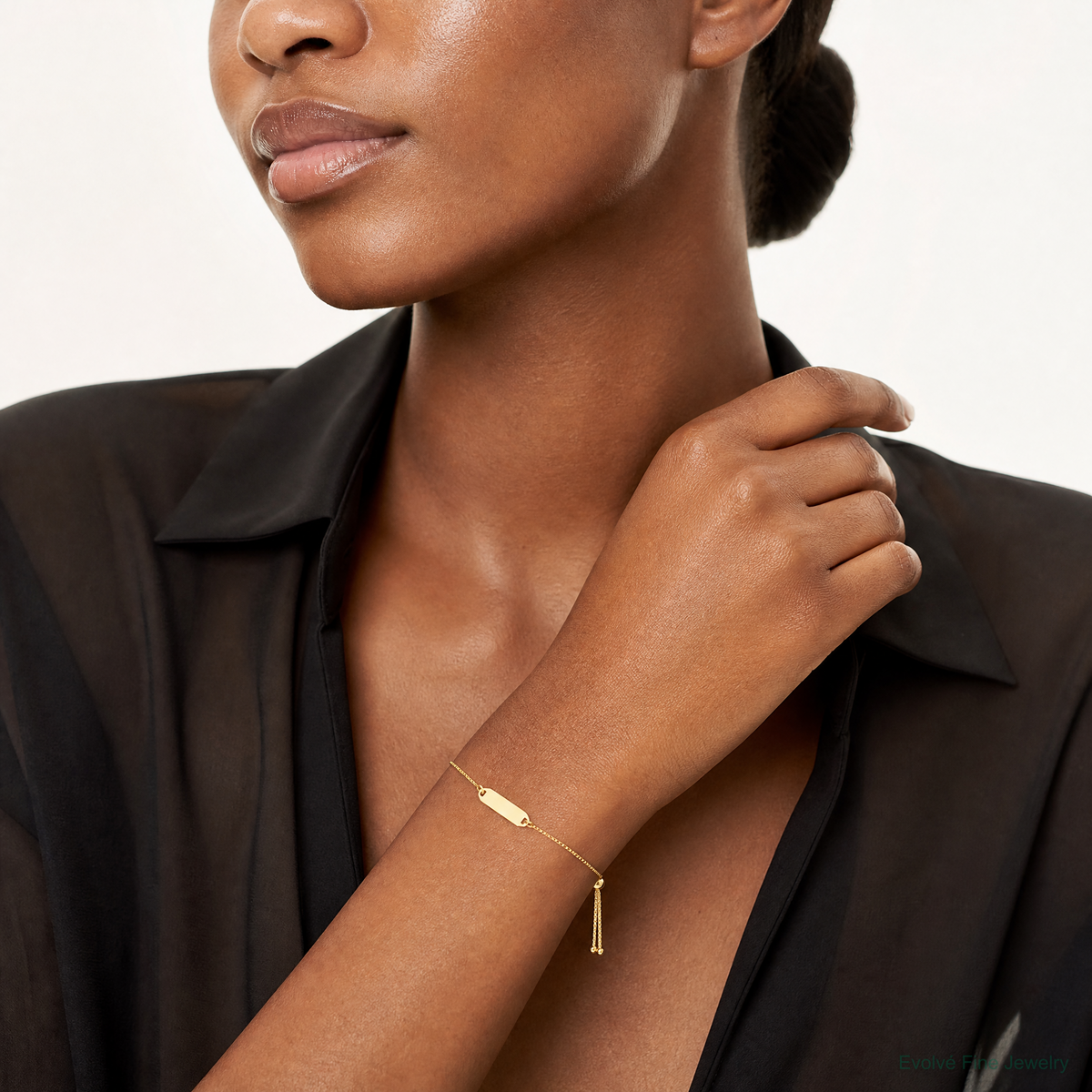 Sterling Silver Gold-tone Polished Bar Adjustable Bracelet - Model Shot