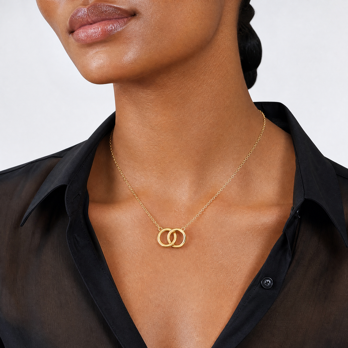 Sterling Silver Gold-tone Polished 2-Rings Necklace - Model Shot