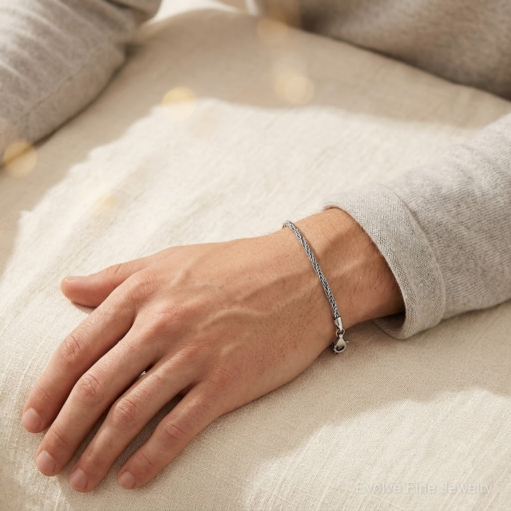 Sterling Silver Antiqued Polished Rope Bracelet - Model Shot