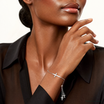 Sterling Silver Polished Cross Adjustable Bracelet - Model Shot