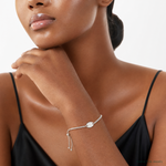 Sterling Silver Polished Beaded Adjustable Bracelet - Model Shot