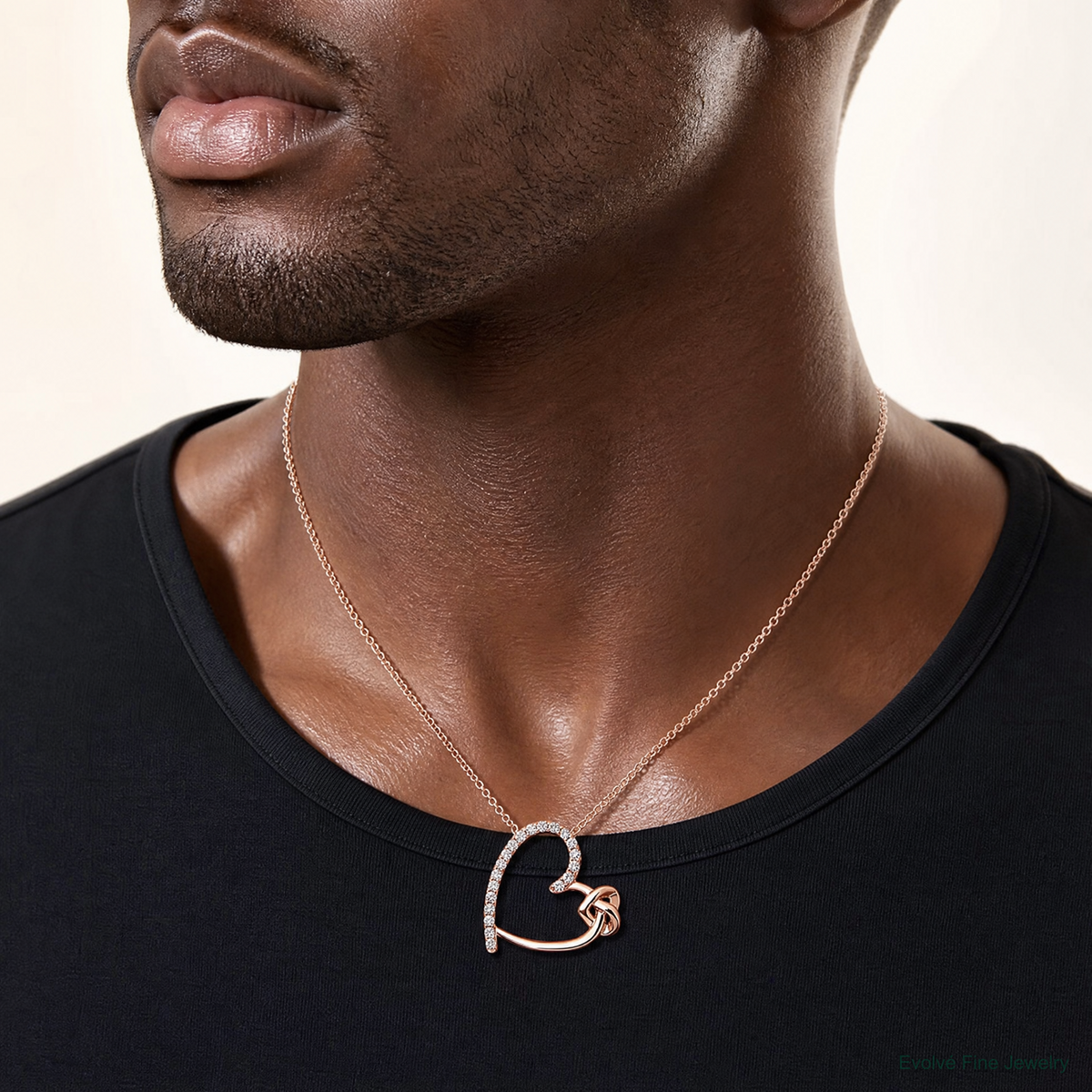 Sterling Silver Polished Rose-tone CZ Heart 18in Necklace - Model Shot