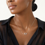 Sterling Silver Rhodium-plated Rose-tone Polished Hearts Necklace - Model Shot