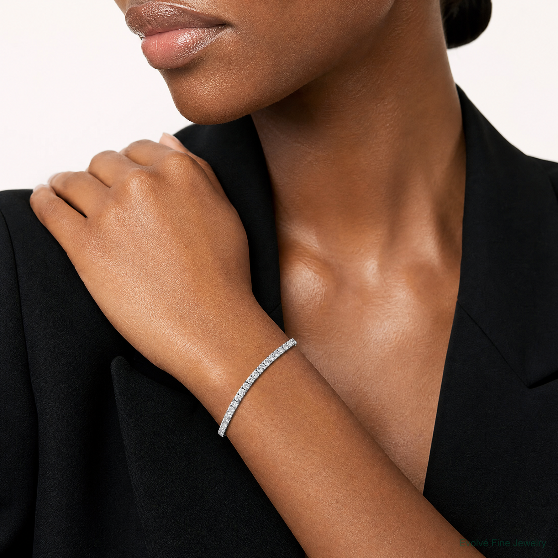 Sterling Silver Rhodium-plated Polished CZ Adjustable Tennis Bracelet - Model Shot