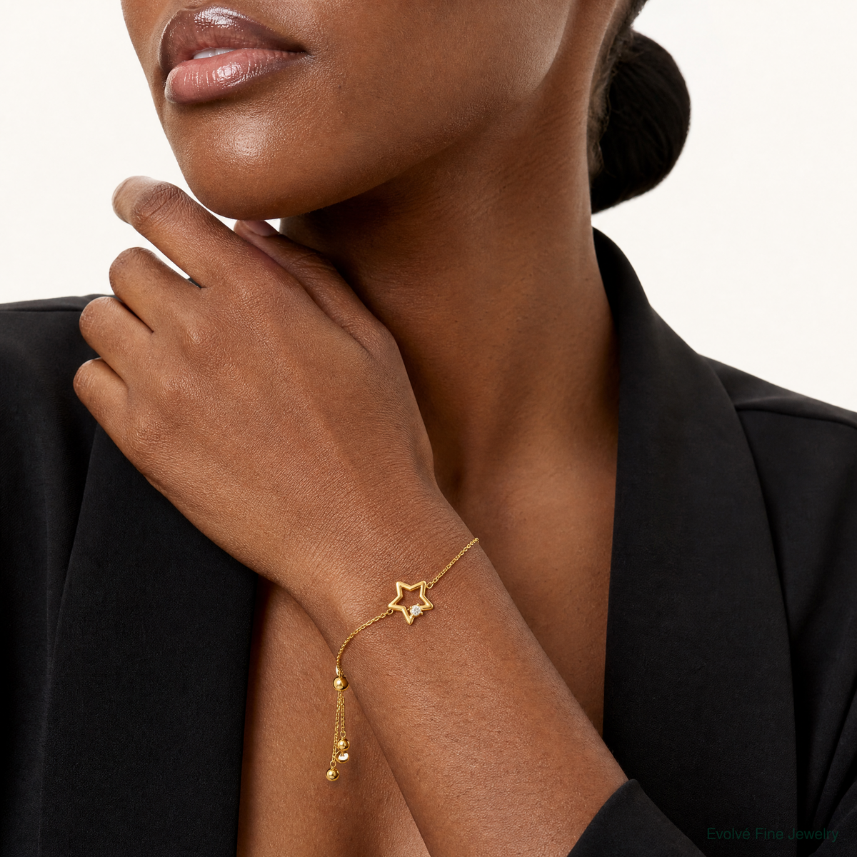 Sterling Silver Gold-plated Open Star with CZ Adjustable Bracelet - Model Shot