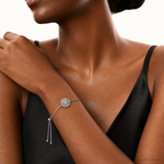Sterling Silver Rhodium-plated Floral CZ Adjustable Bolo Bracelet - Model Shot