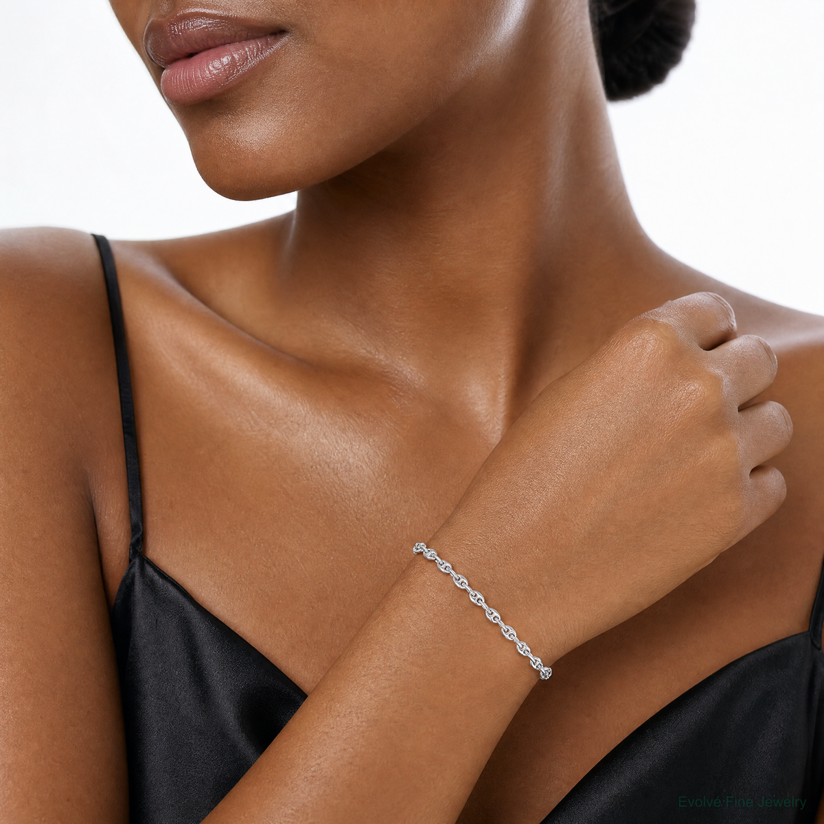 Sterling Silver Rhodium-plated Fancy Adjustable Bracelet - Model Shot