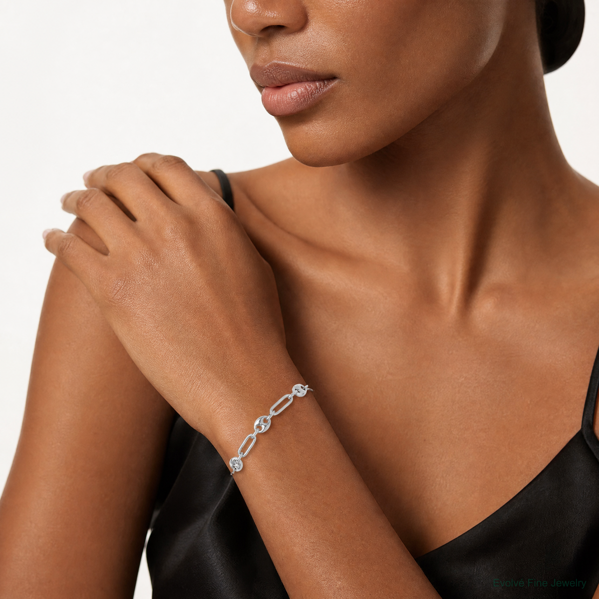 Sterling Silver Rhodium-plated Fancy Link Adjustable Bolo Bracelet - Model Shot