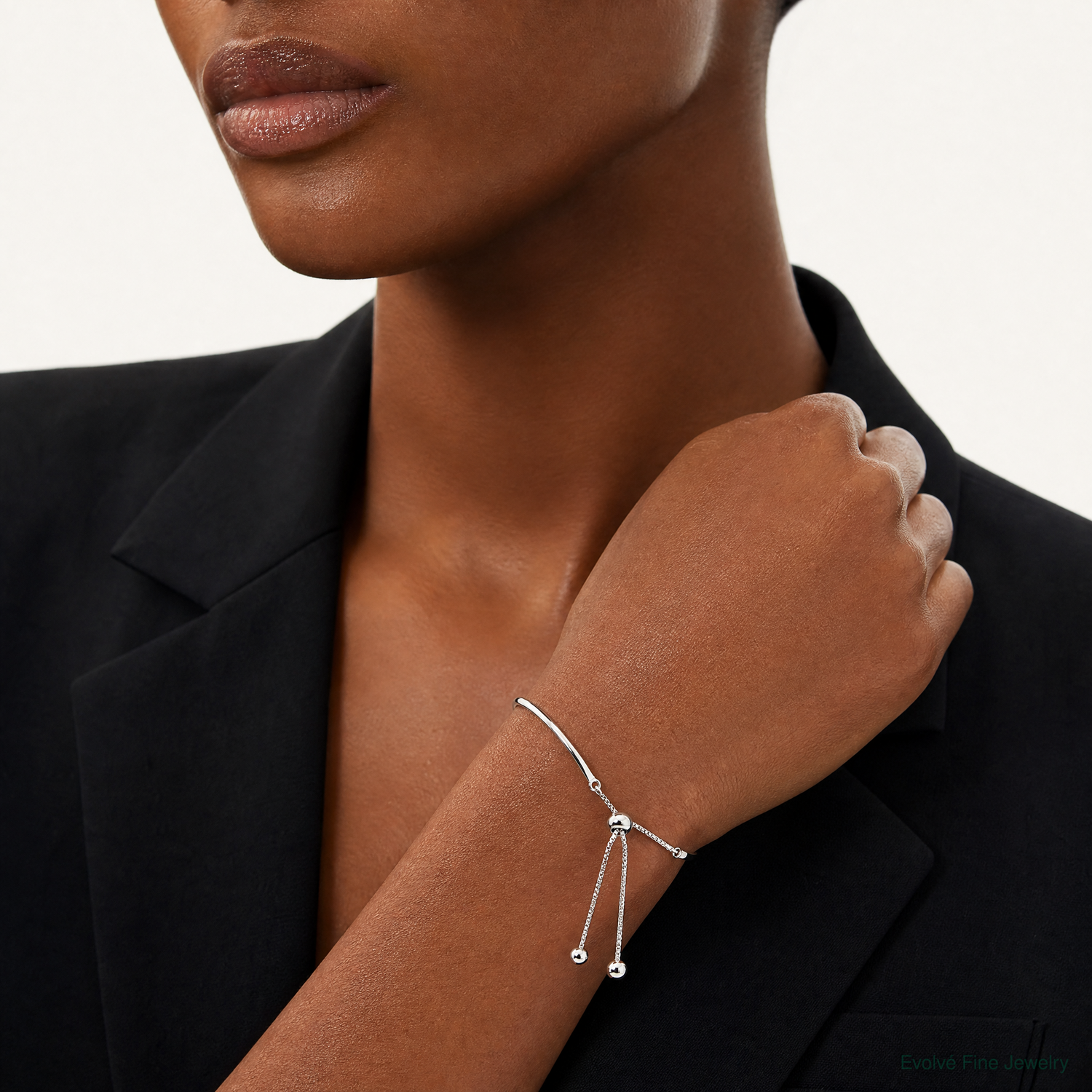 Sterling Silver Polished Bar Adjustable Bracelet - Model Shot