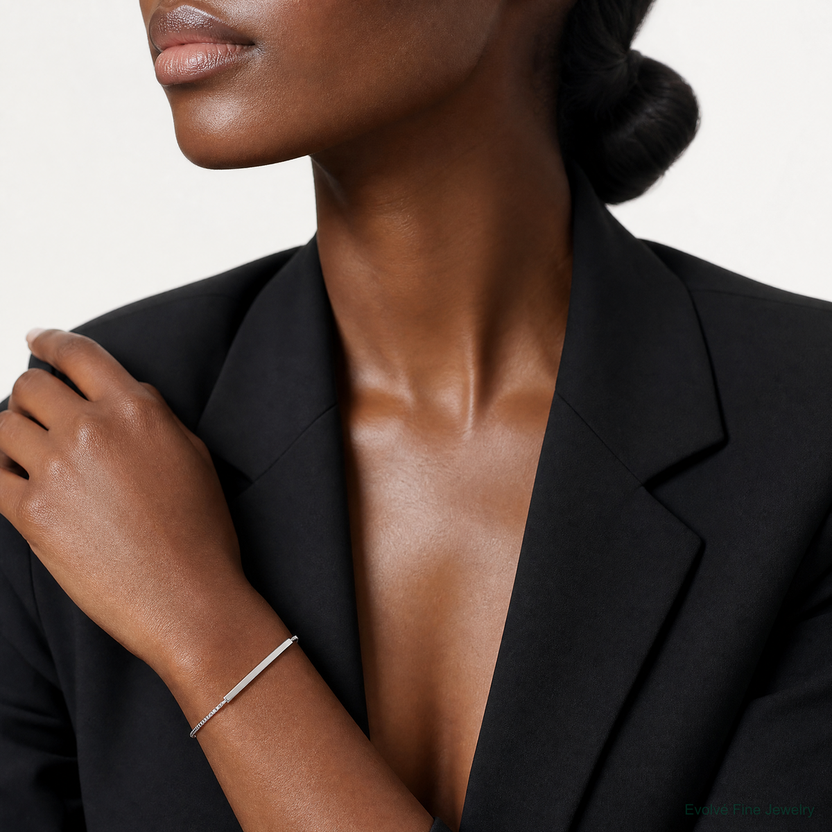 Sterling Silver Rhodium-plated Adjustable Bar Bracelet - Model Shot
