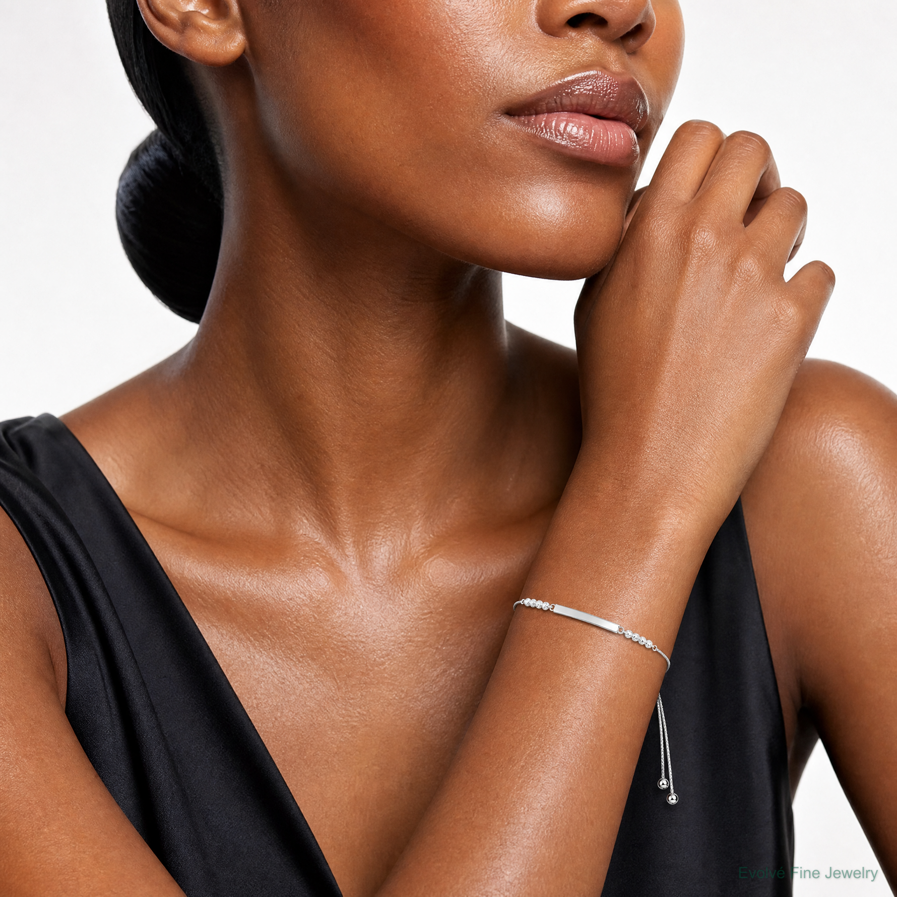 Sterling Silver with CZ Adjustable ID Bracelet - Model Shot