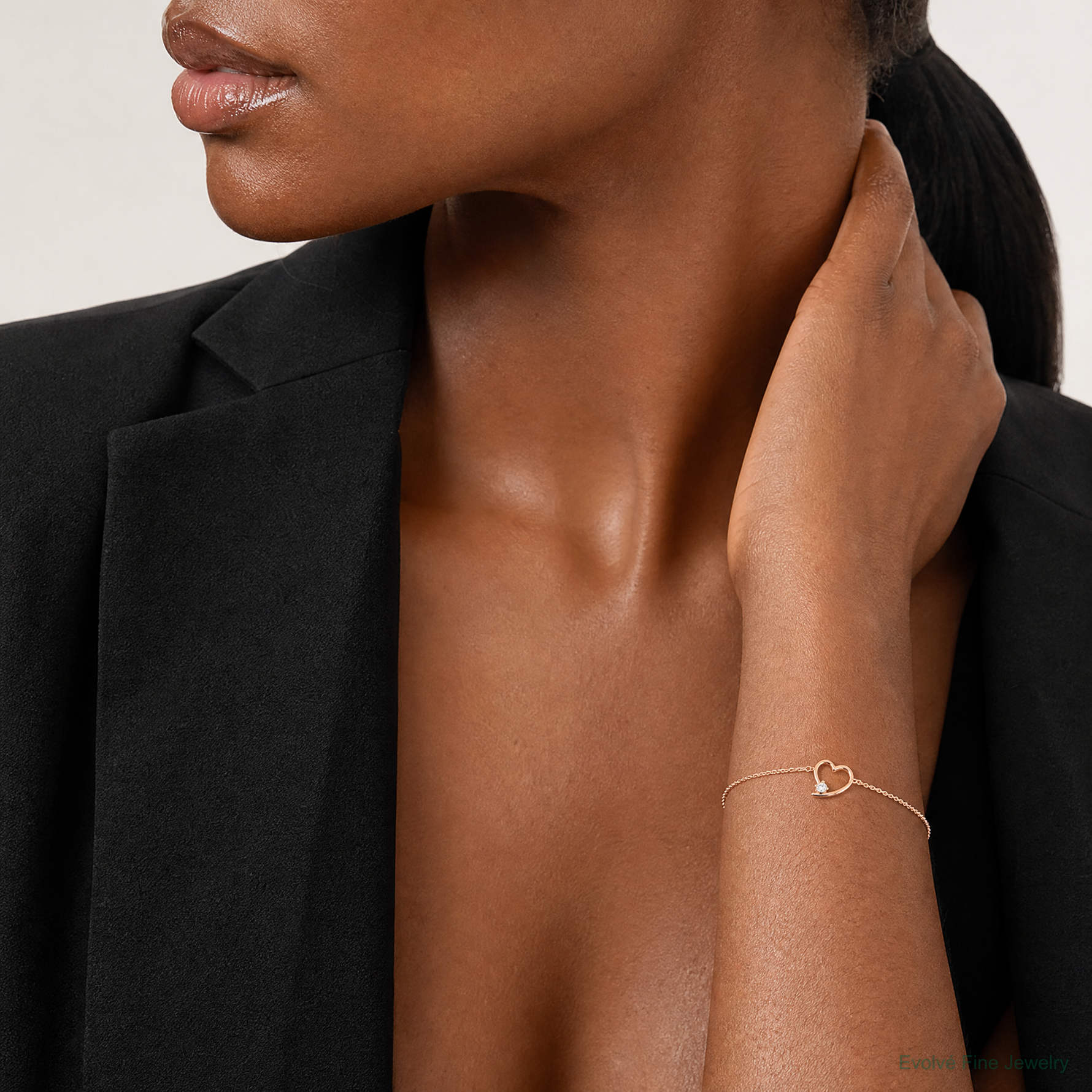 Sterling Silver Rose Gold-plated Open Heart with CZ Adjustable Bracelet - Model Shot