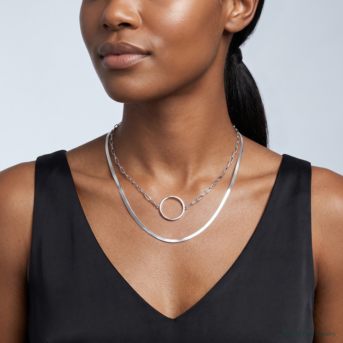 Sterling Silver Rhodium-plated 2 Strand 16in w/2in ext Necklace - Model Shot