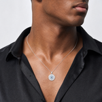 Sterling Silver Rh-plated Created Blue Spinel and CZ Evil Eye 18in Necklace - Model Shot