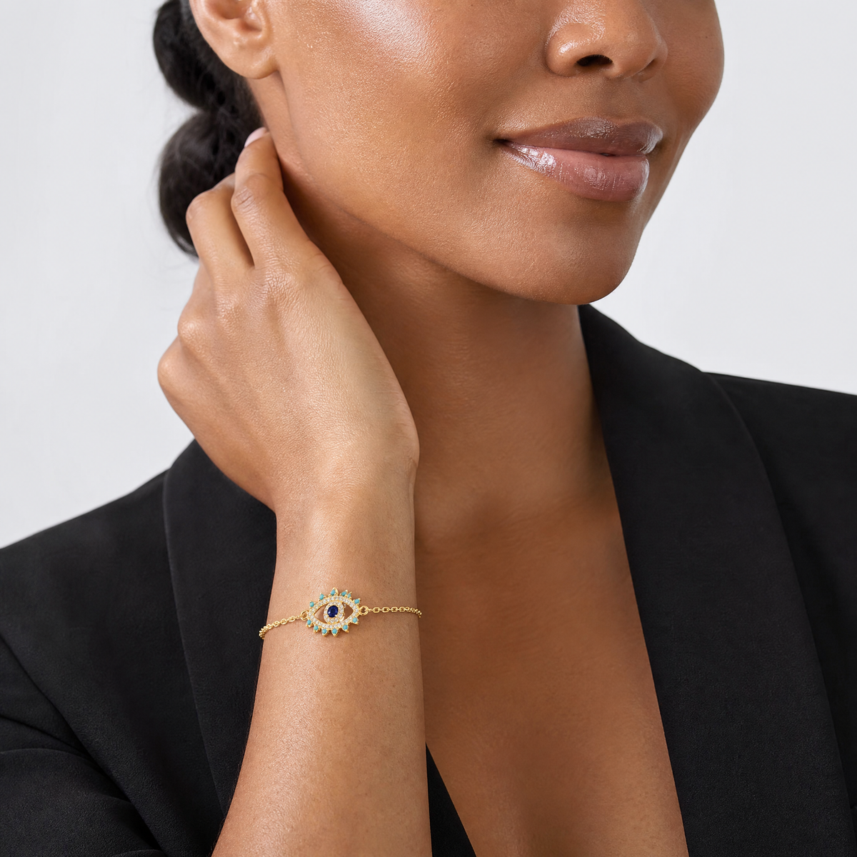 Sterling Silver Gold-plated Glass and Glass Crystal Evil Eye Bracelet - Model Shot