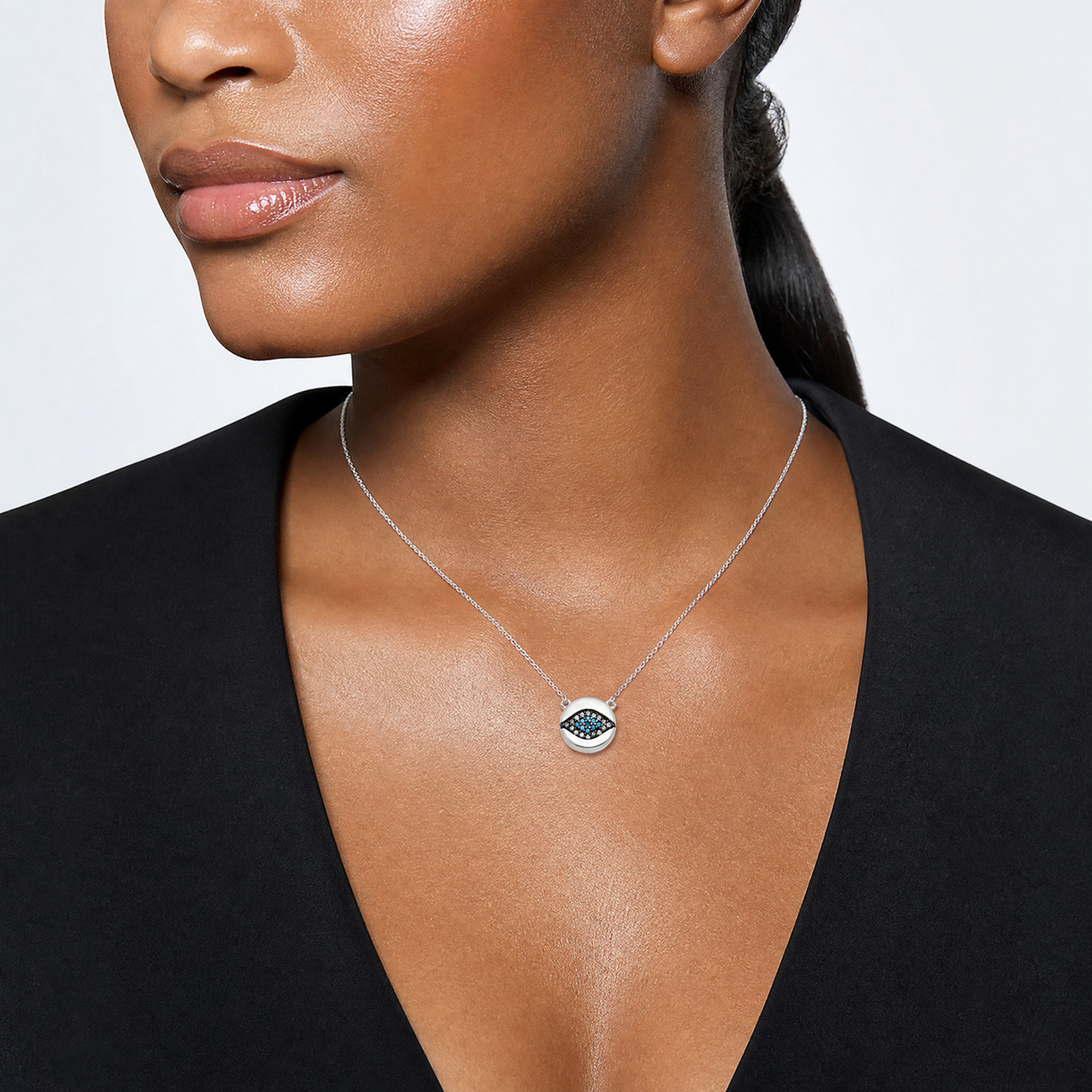SS Multi Color CZ Evil Eye 16in w/2in ext Necklace - Model Shot