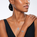 Sterling Silver RH-plate Cr.Blue Spinel and CZ Hamsa Bracelet/Necklace Set - Model Shot
