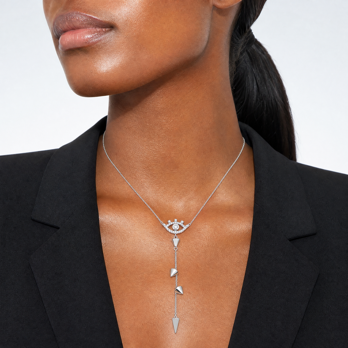 Pure Fire Sterling Silver Rhodium-plated Evil Eye CZ 18in w/2in ext Necklac - Model Shot