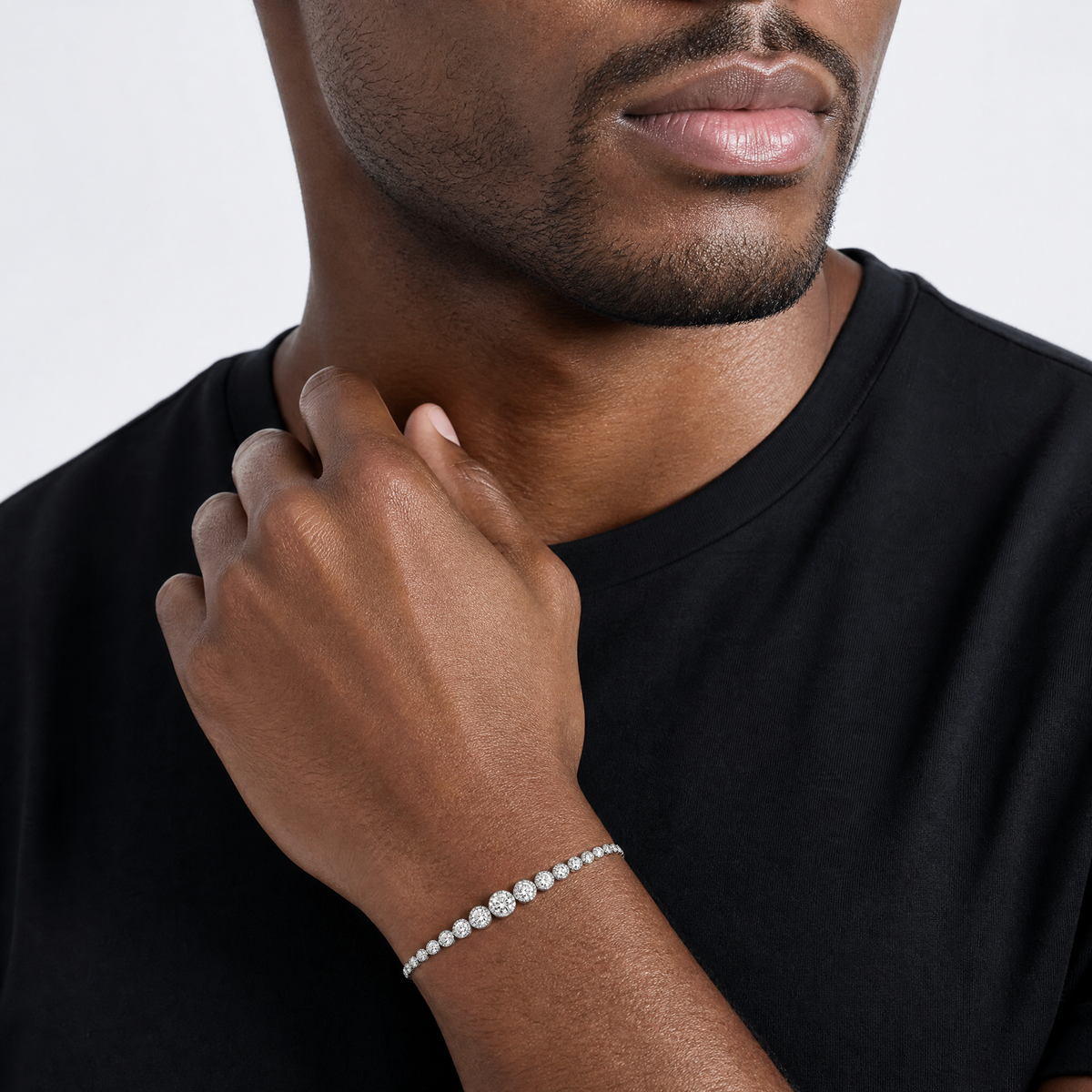 Sterling Silver Rhodium-plated Polished CZ Graduated Tennis Bracelet - Model Shot