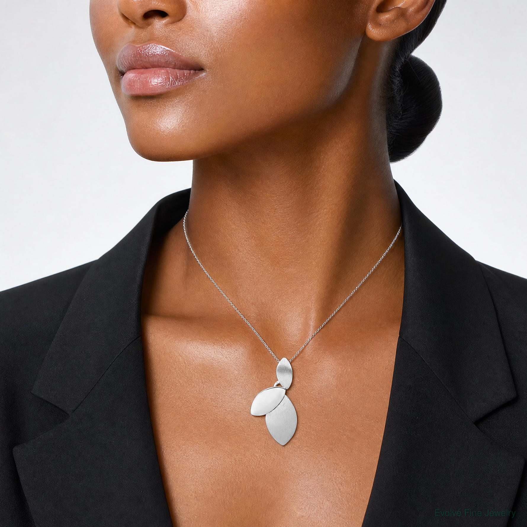 Sterling Silver Rh-pltd Brushed/Polished Fancy Chain Slide Pendant - Model Shot