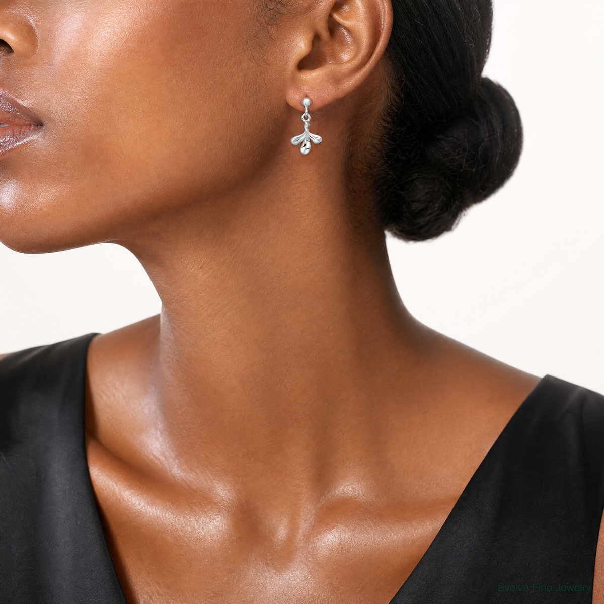 Sterling Silver Polished 3 Leaf Post Dangle Earrings - Model Shot
