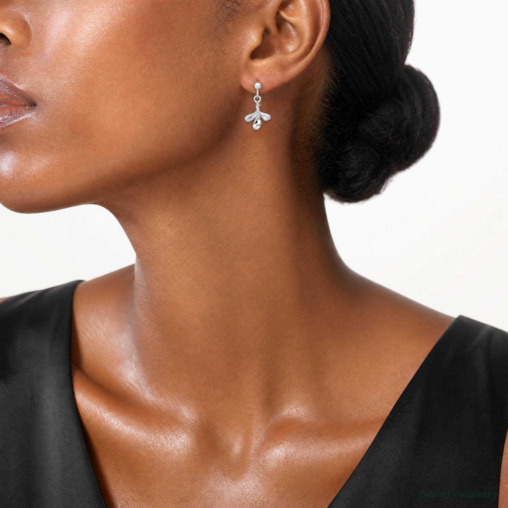 Sterling Silver Polished 3 Leaf Post Dangle Earrings - Model Shot