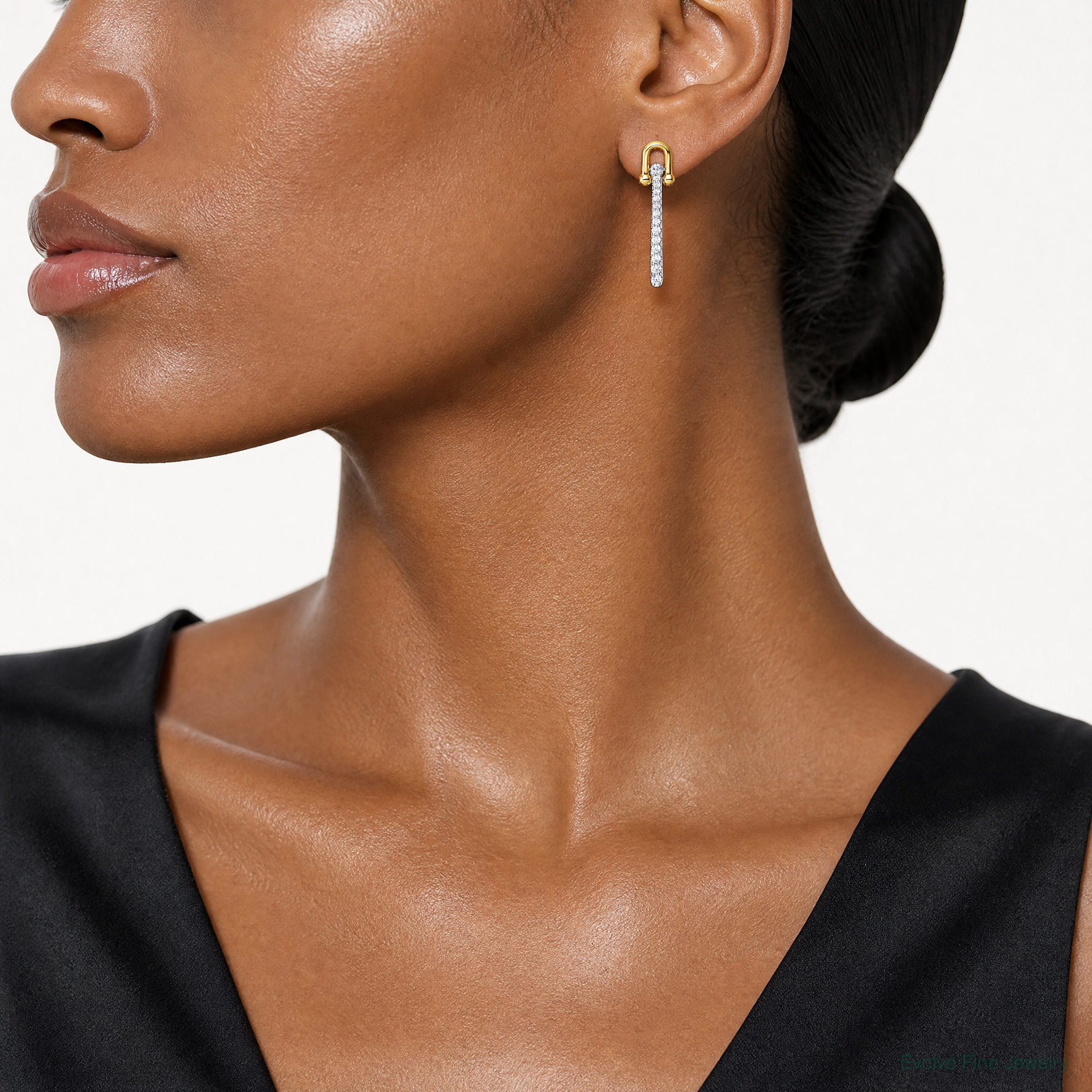Sterling Silver Gold-tone CZ Polished And Textured Dangle Post Earrings - Model Shot