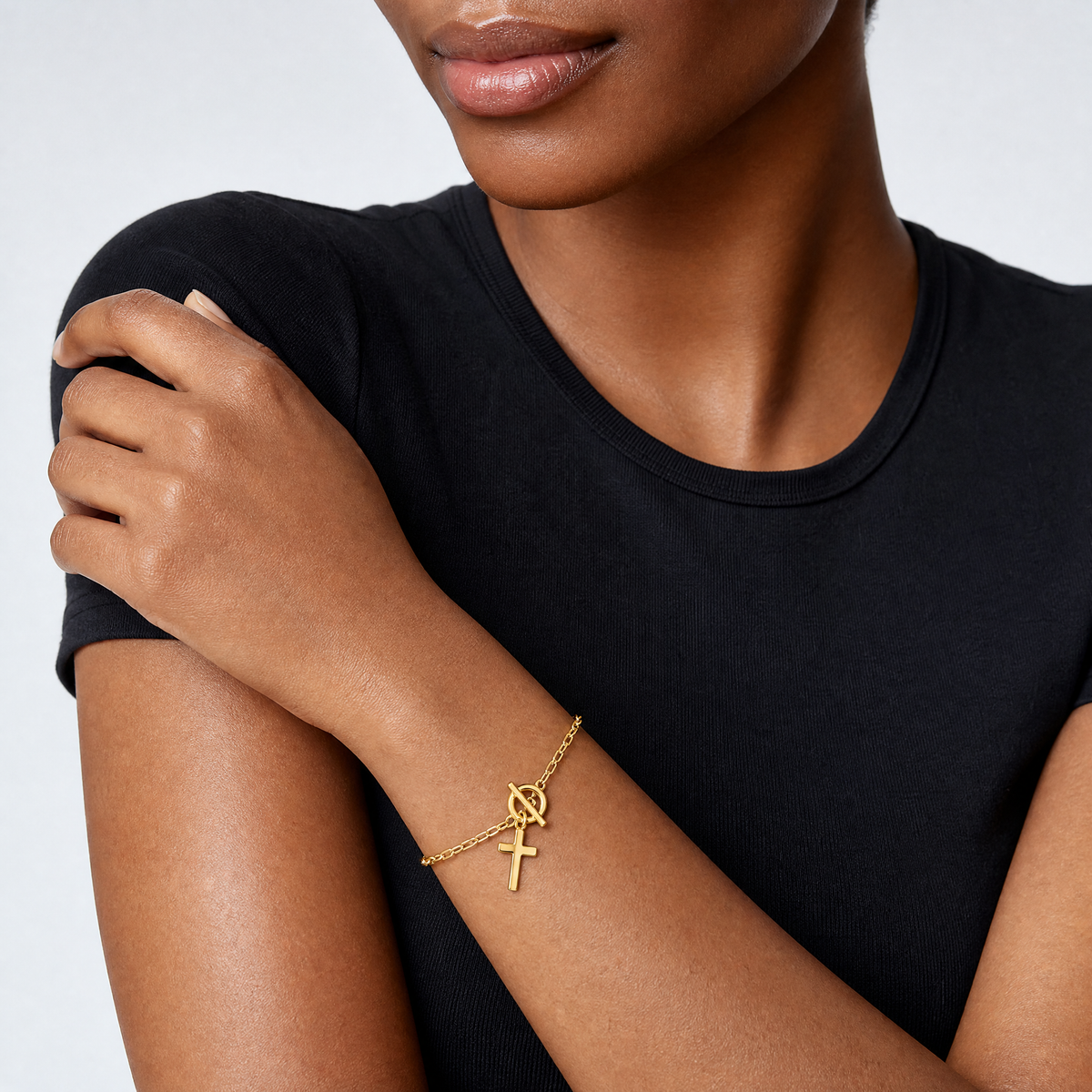 Sterling Silver Gold-tone Cross Paperclip Link 6.5in w/1in Ext Bracelet - Model Shot