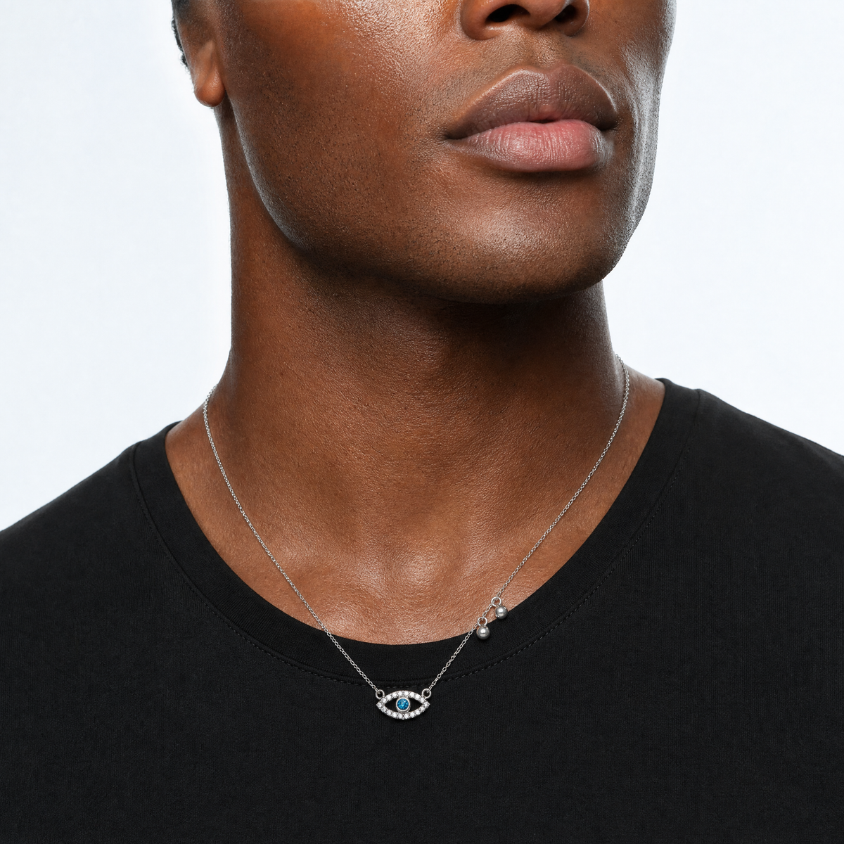 Sterling Silver CZ Evil Eye w/ 2in Ext Necklace - Model Shot