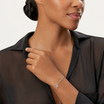 Sterling Silver Polished and Beaded CZ Cross Bracelet - Model Shot