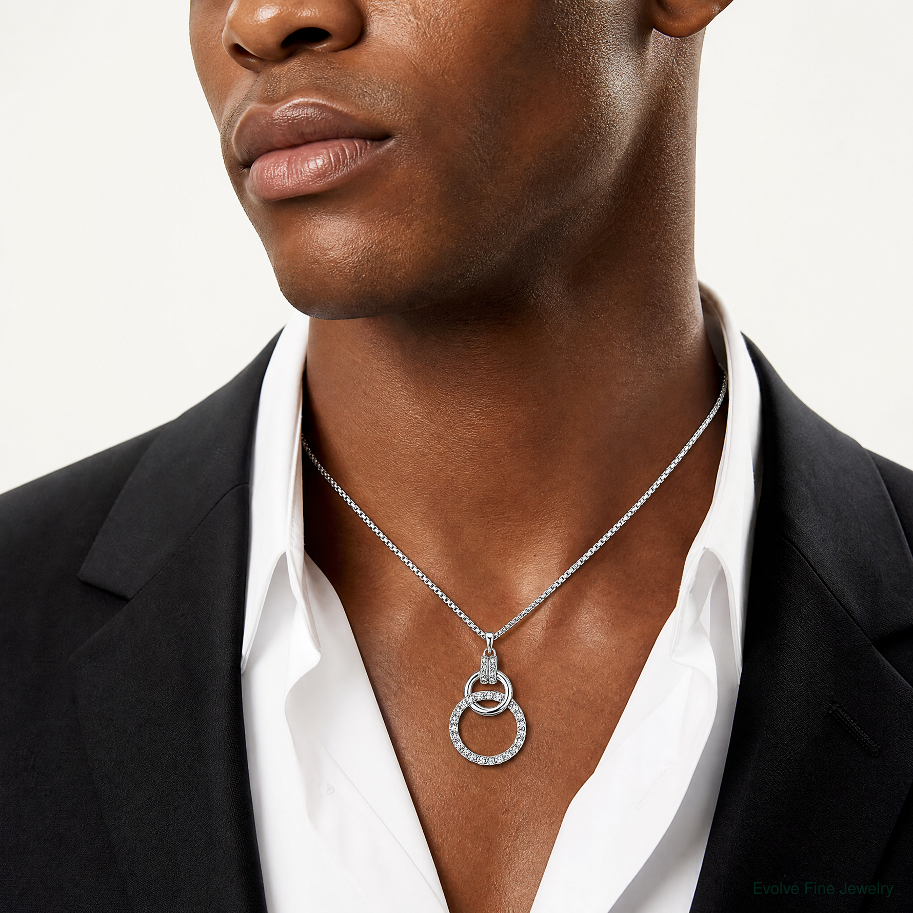 Sterling Silver Rhodium-plated CZ Circle Pendant - Model Shot