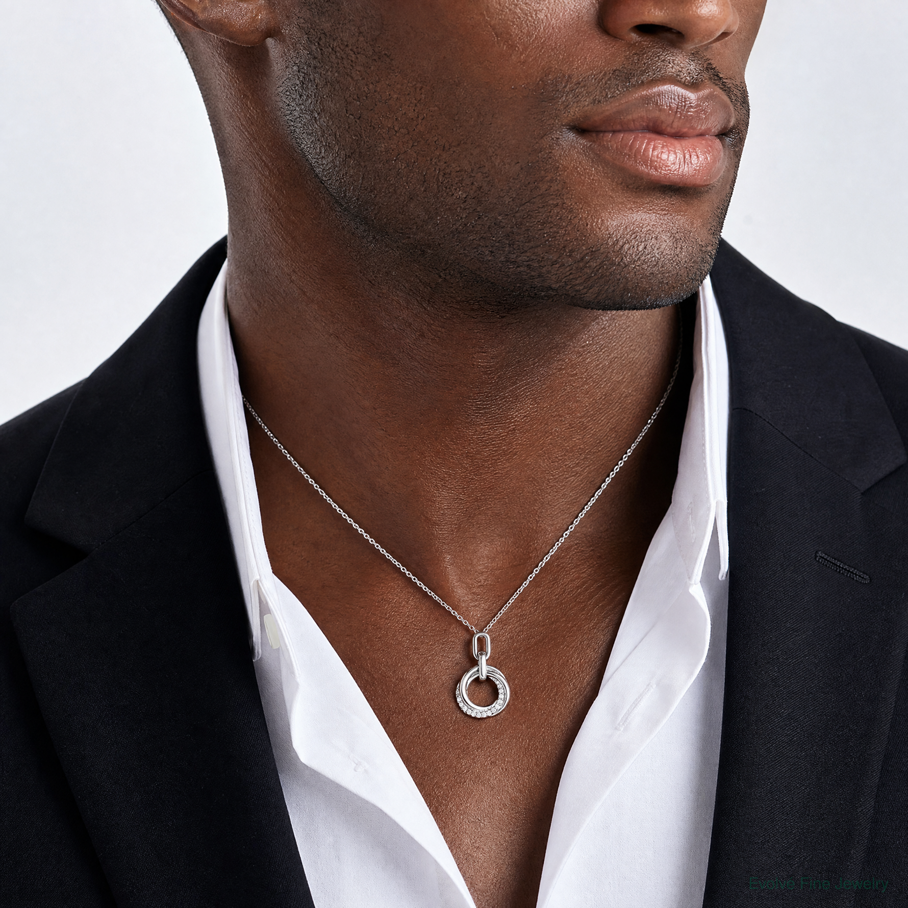 Sterling Silver Rhodium-plated CZ Circle Twist Pendant - Model Shot