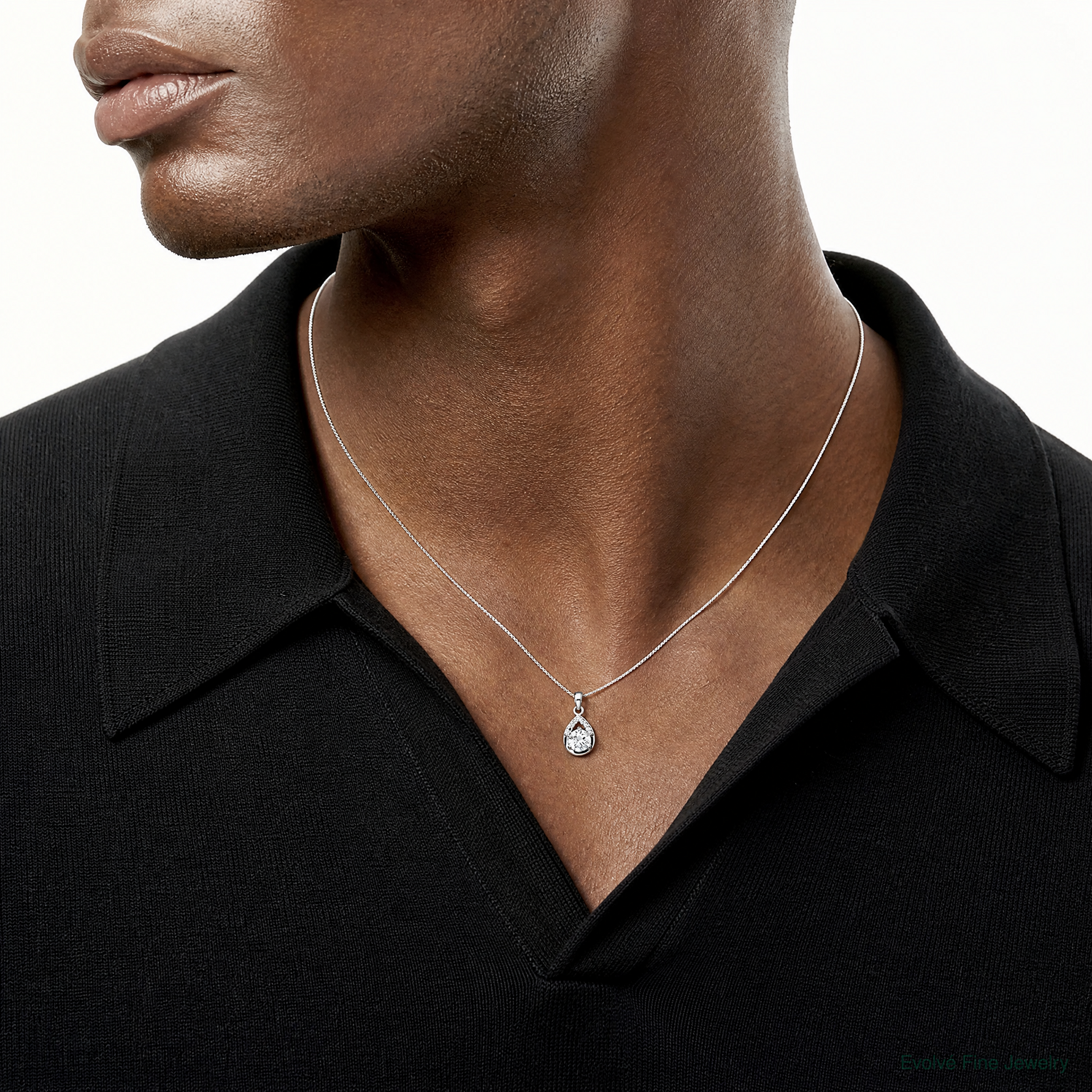 Sterling Silver Rhodium-plated Polished CZ Teardrop Pendant - Model Shot