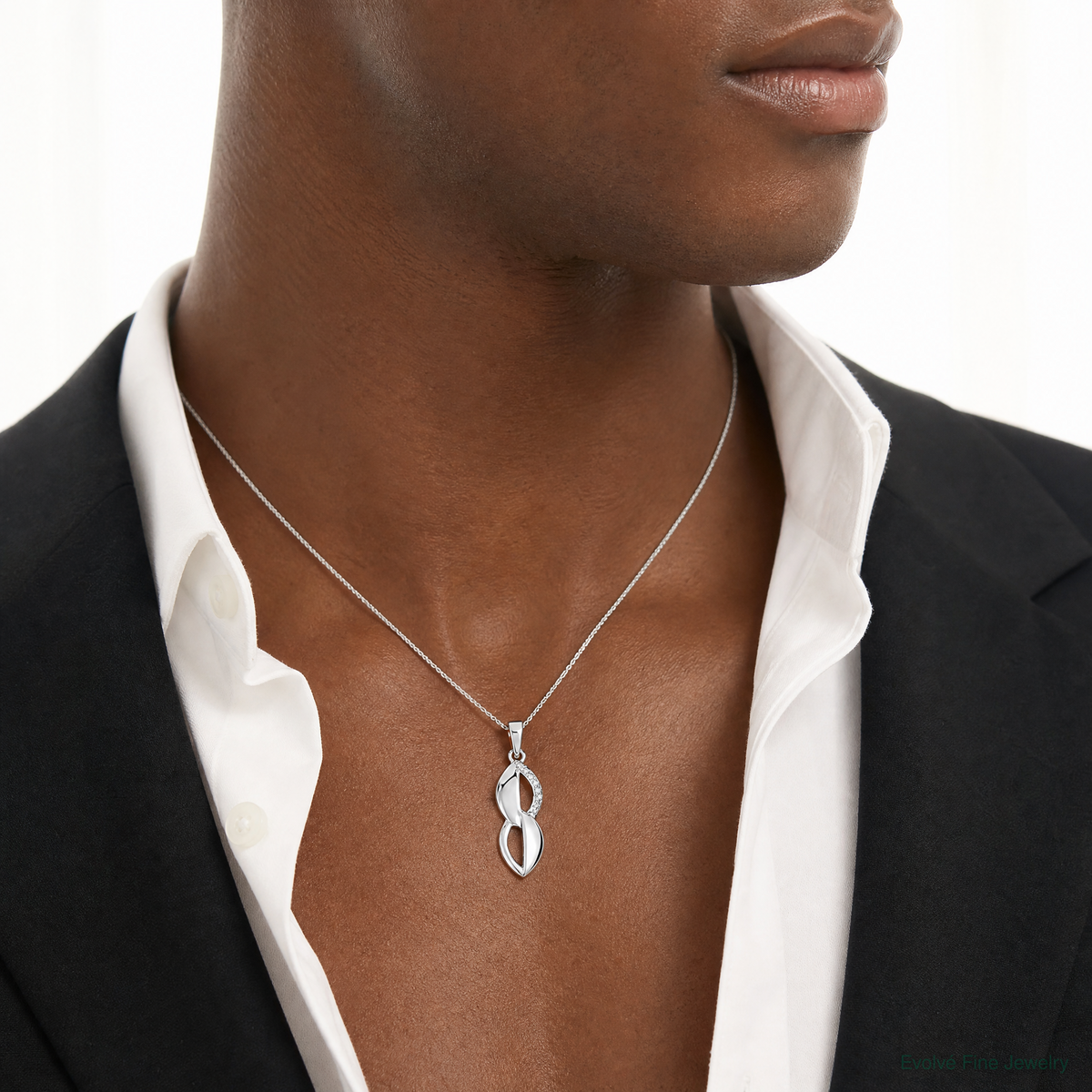 Sterling Silver Rhodium-plated CZ Pendant - Model Shot