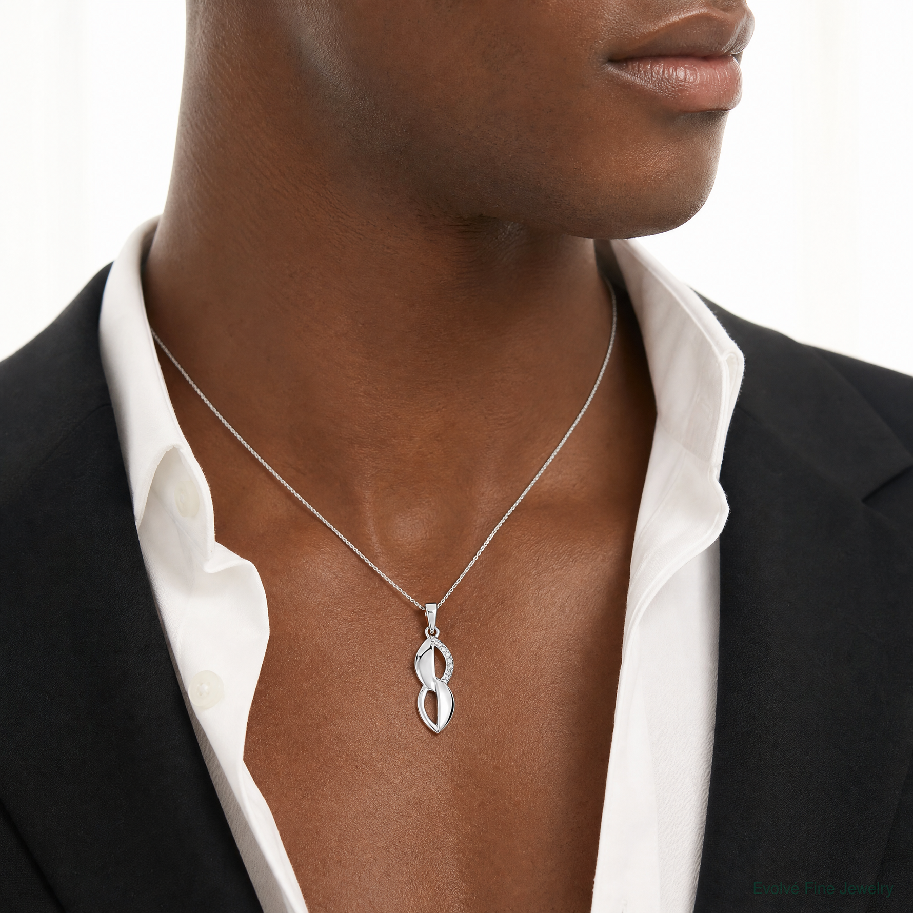 Sterling Silver Rhodium-plated CZ Pendant - Model Shot