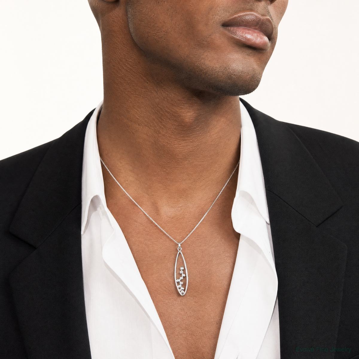 Sterling Silver Rhodium-plated Polished Oval Pendant - Model Shot