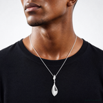 Sterling Silver Rhodium-plated CZ Textured Tear Drop Pendant - Model Shot