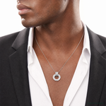 Sterling Silver RH Plated CZ Textured Moveable/Reversible Circle Pendant - Model Shot