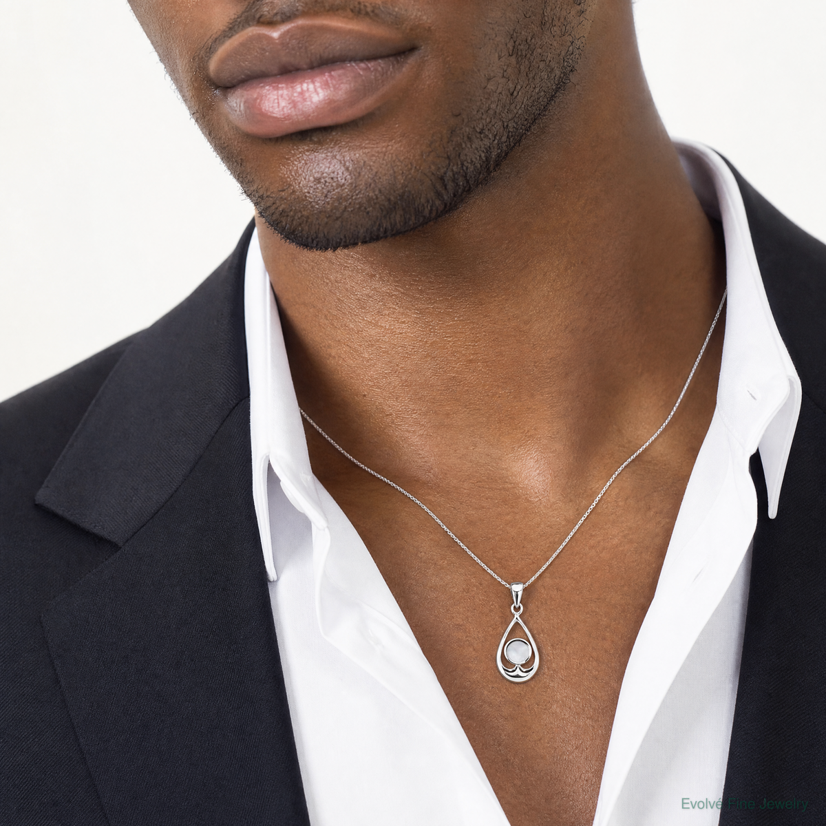 Sterling Silver Rhodium-plated Polished MOP Teardrop Pendant - Model Shot