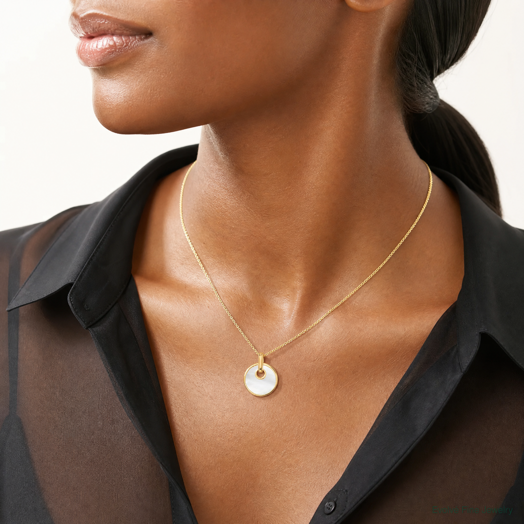 Sterling Silver Gold-plated Mother of Pearl Drop Pendant - Model Shot