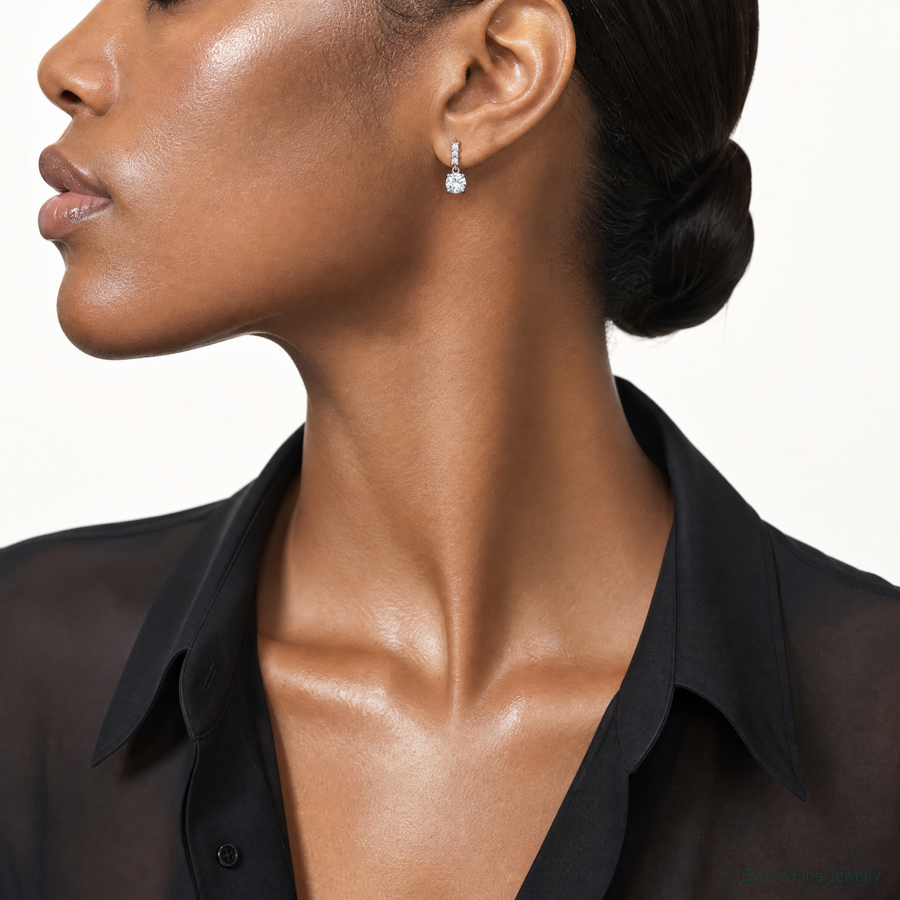 Sterling Silver Rhodium-plated Polished CZ Post Dangle Earrings - Model Shot