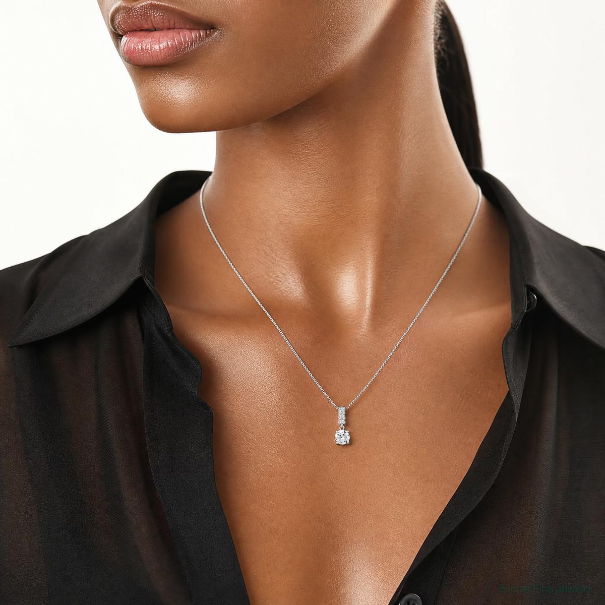 Sterling Silver RH-plated Polished CZ Dangling Chain Slide Pendant - Model Shot