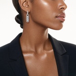 Sterling Silver RH-plated CZ Elongated Oval Post Dangle Earrings - Model Shot
